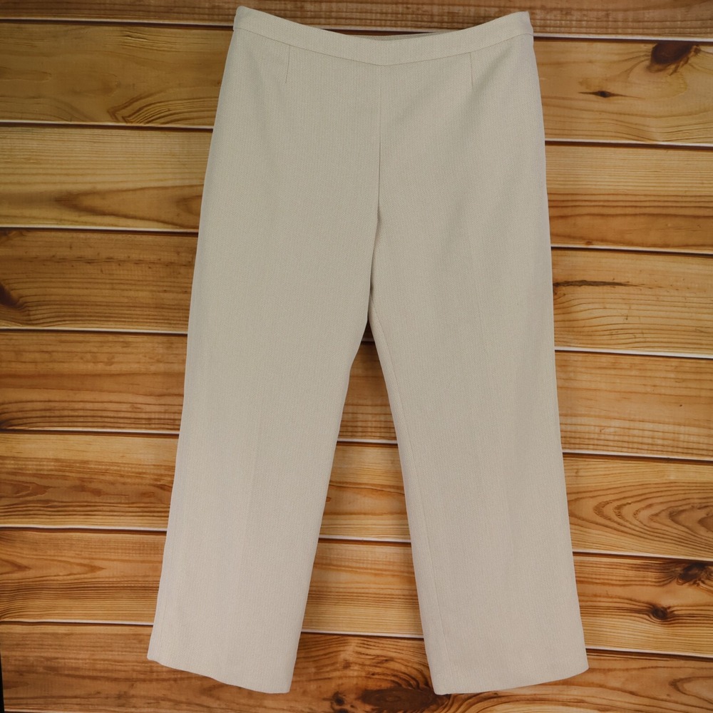 Evan Picone Suit Pants Lined Wide Leg Womens 16 Tan Beige Herringbone Side Zip